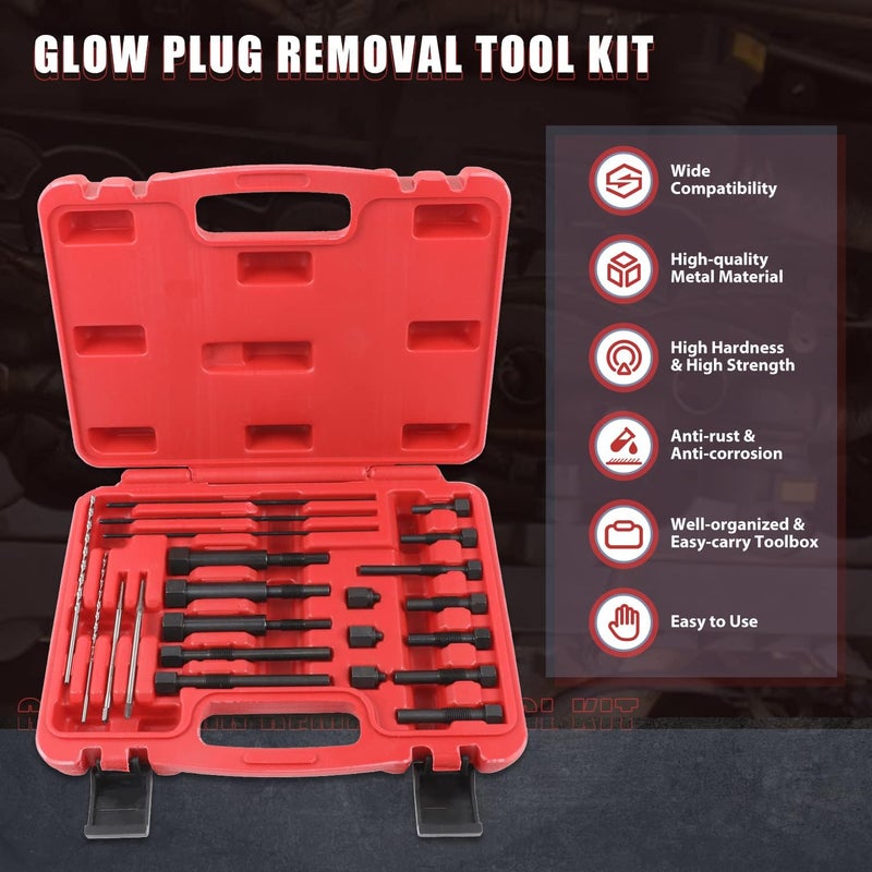Fxsomgt Glow Plug Removal Tool Kit - 22PCS Glow Plug Electrodes Removal Tool Set Automotive Replacement Fuel Glow Plug Kits for M8 & M10 Glow Plug Removal Puller Heater Element Drilling Tapping Extractor Kit - Image 2